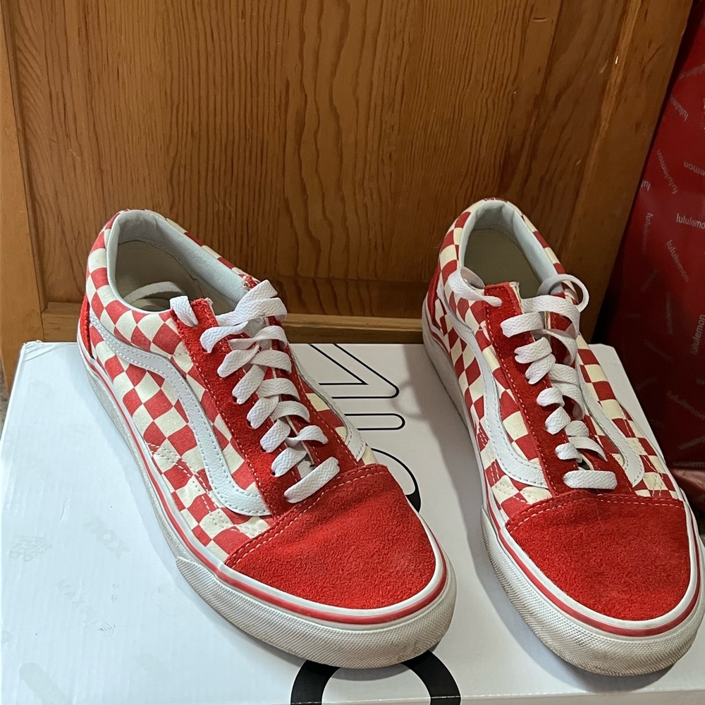 red and white checkered vans